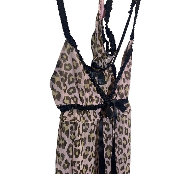 Cynthia Rowley women's small babydoll lingerie set pink tan Leopard sheer flowy - Picture 3 of 7